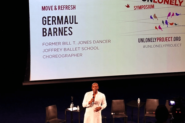 Choreographer Germaul Barnes speaks at the UnLonely Film Festival